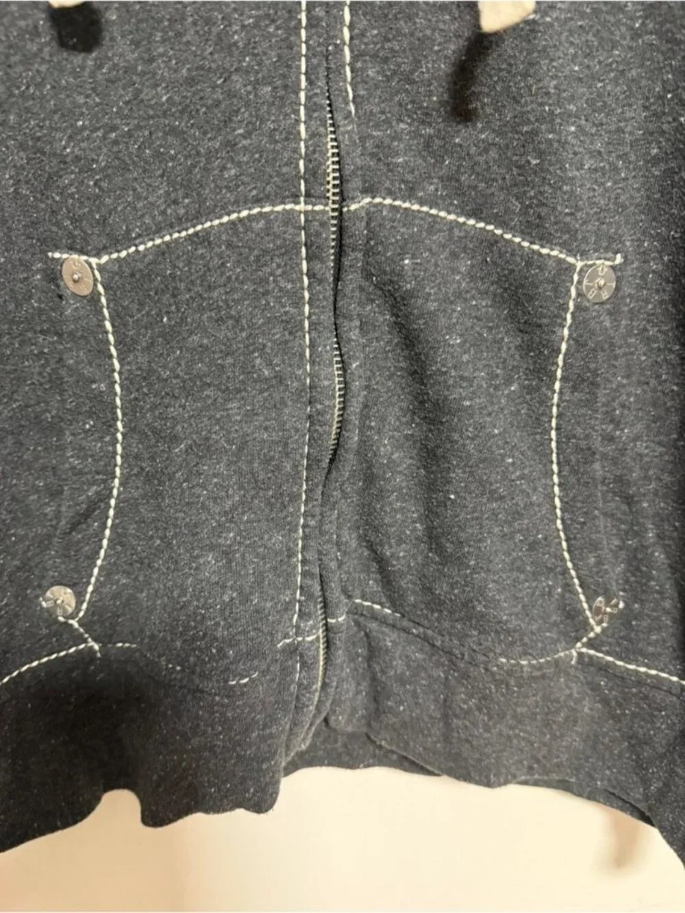 True Religion Zip-Up Hoodie Charcoal Gray Contrast Stitch Logo Size Large